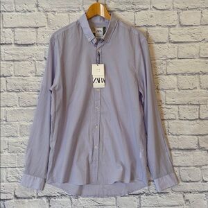 ZARA Cotton Voile Shirt Light Purple Long Sleeve Button Down Size Large NWT
